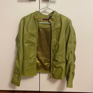 2000s style green leather jacket
